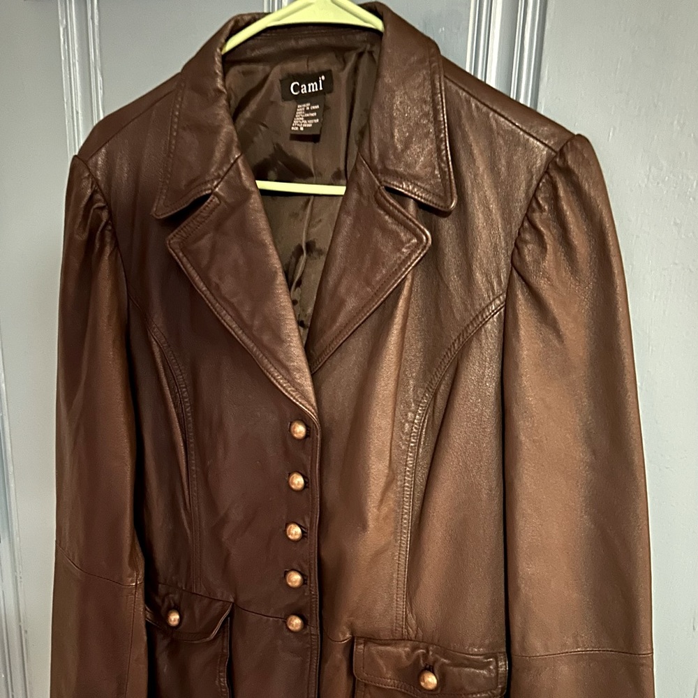 Ladies brown genuine leather jacket size 16